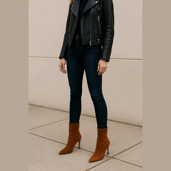 BCBGeneration Brown Suede Leather Pointed Toe Stiletto Heel Boots 8M - Picture 1 of 11